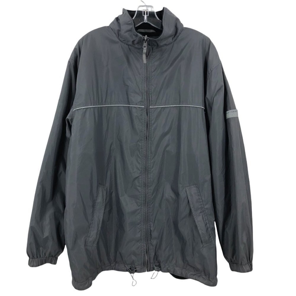 TCM Weather Gear Reversible Coat Fleece Lined Detachable Hood Zip Up Gray Mens L